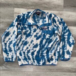 Patagonia Synchilla Snap T Tie Dye Fleece Womens Small Blue Cream Swirl Jacket